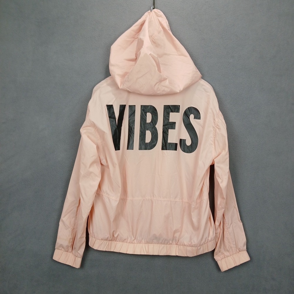Miss Chievous Windbreaker Jacket Womens Large Pink Spellout Vibes Nylon Full Zip - Picture 7 of 7
